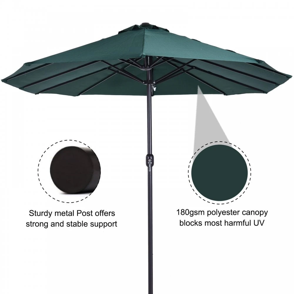 Oasis 4.6 M Double-Sided Umbrella Parasol - Green 7 Oasis 4.6 M Double-Sided Umbrella Parasol - Green - Image 7