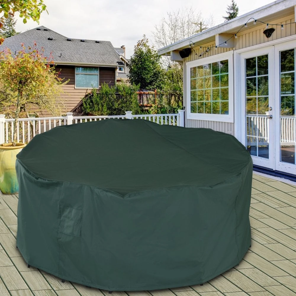Outsunny PVC Coated Round Furniture Cover- Green 2 Outsunny PVC Coated Round Furniture Cover- Green - Image 2