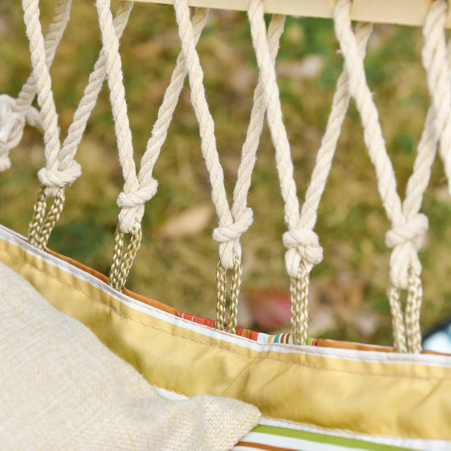 Outsunny Hanging Rope Frame Hammock Chair - Stripe 5 Outsunny Hanging Rope Frame Hammock Chair - Stripe - Image 5