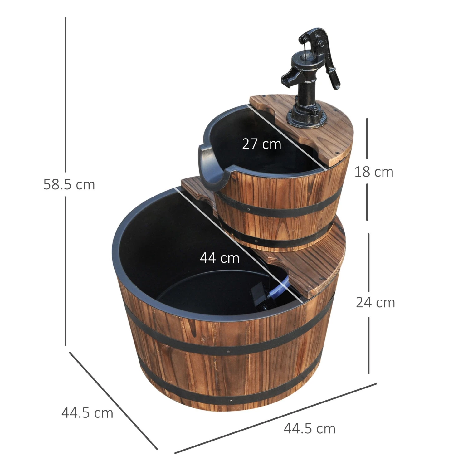 Outsunny 2 Tier Wooden Water Pump Fountain 3 Outsunny 2 Tier Wooden Water Pump Fountain - Image 3