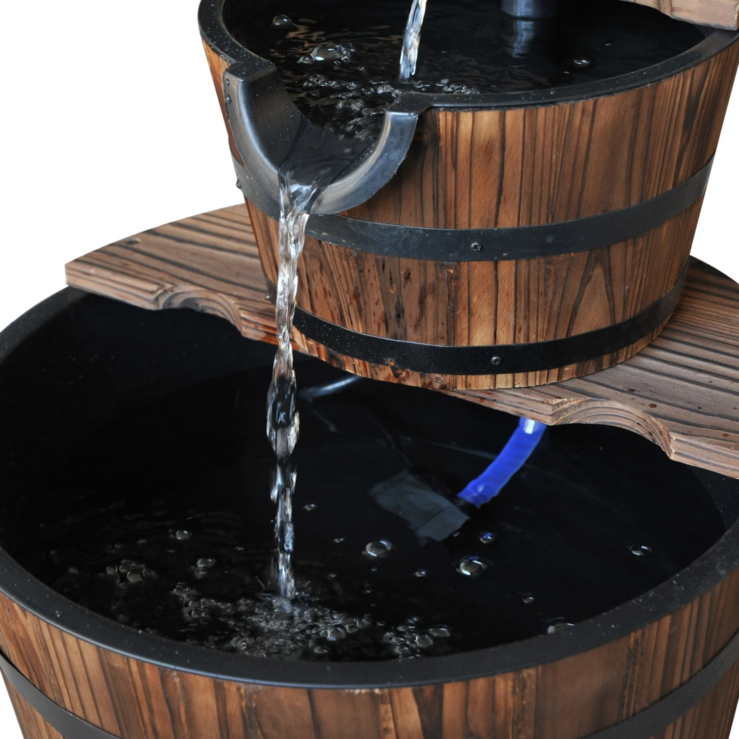 Outsunny 2 Tier Wooden Water Pump Fountain 5 Outsunny 2 Tier Wooden Water Pump Fountain - Image 5