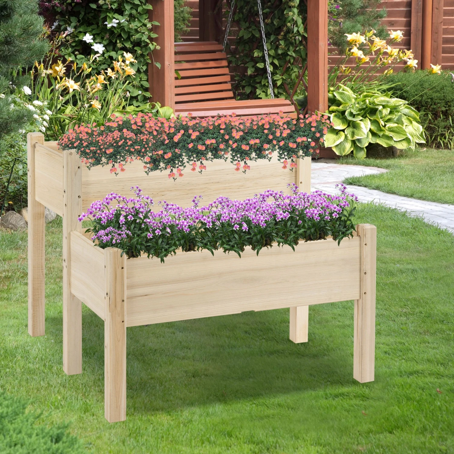 Outsunny 2-Piece Solid Fir Wood Plant Raised Bed 2 Outsunny 2-Piece Solid Fir Wood Plant Raised Bed - Image 2