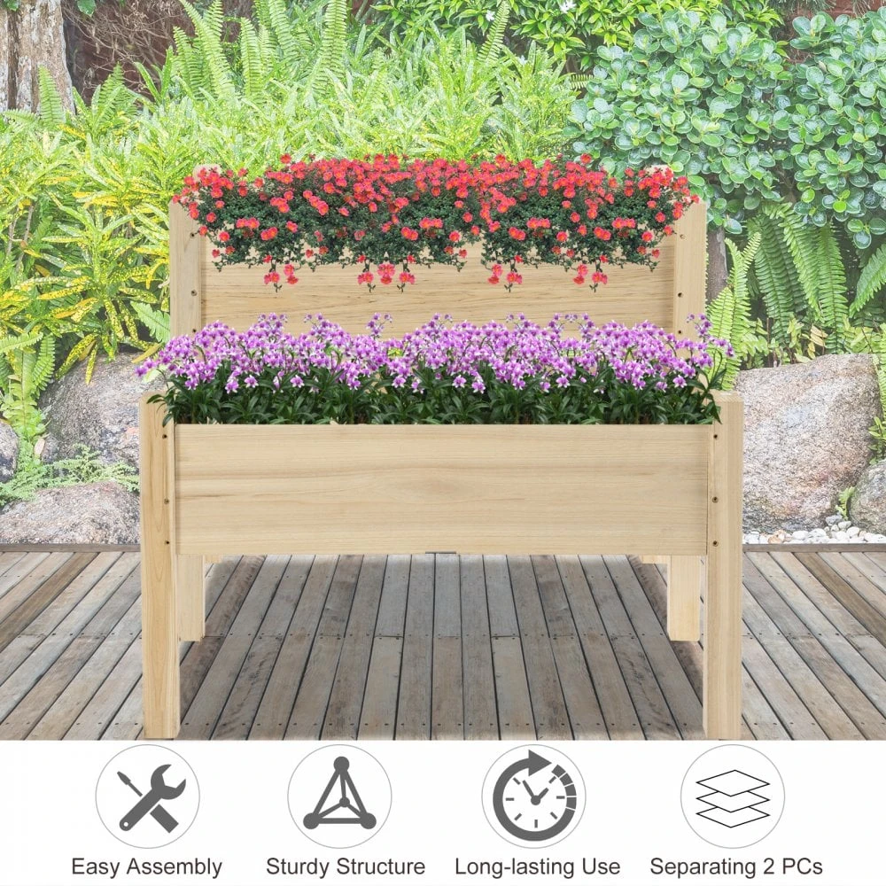 Outsunny 2-Piece Solid Fir Wood Plant Raised Bed 6 Outsunny 2-Piece Solid Fir Wood Plant Raised Bed - Image 6