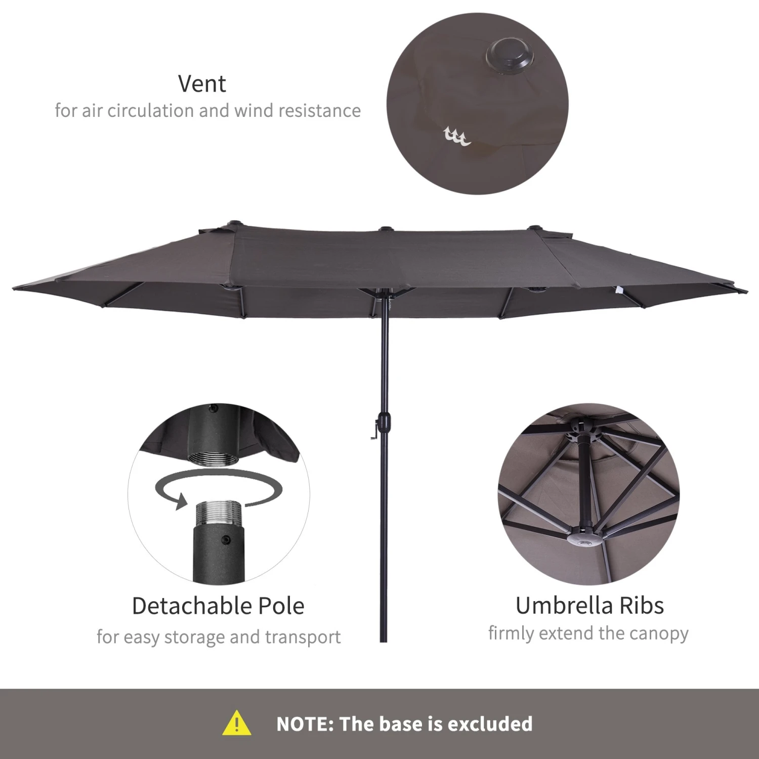 Outsunny 4.6m Garden Parasol Double-Sided Sun Umbrella Patio Market Shelter Canopy Shade Outdoor Grey 7 Outsunny 4.6m Garden Parasol Double-Sided Sun Umbrella Patio Market Shelter Canopy Shade Outdoor Grey - Image 7