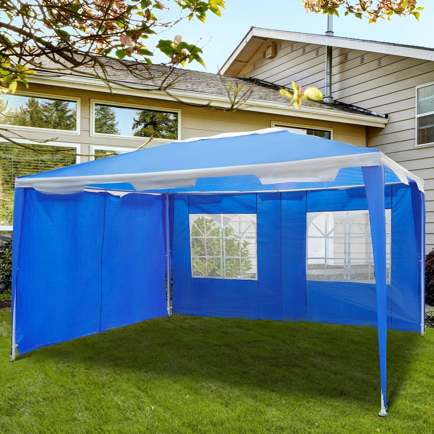 Oasis 4 X 3 M Steel Frame Gazebo/ Party Tent With Window - Blue 1 Oasis 4 X 3 M Steel Frame Gazebo/ Party Tent With Window - Blue