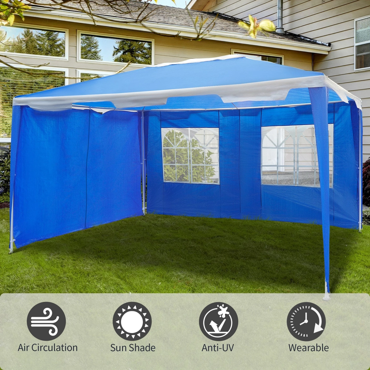 Oasis 4 X 3 M Steel Frame Gazebo/ Party Tent With Window - Blue 2 Oasis 4 X 3 M Steel Frame Gazebo/ Party Tent With Window - Blue - Image 2
