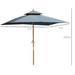 Oasis 3 M X 3 M Double Tier Wooden Umbrella Parasol - Dark Grey 12 Oasis 3 M X 3 M Double Tier Wooden Umbrella Parasol - Dark Grey -Home Furnishing Serie Shop 1624030637 09260700
