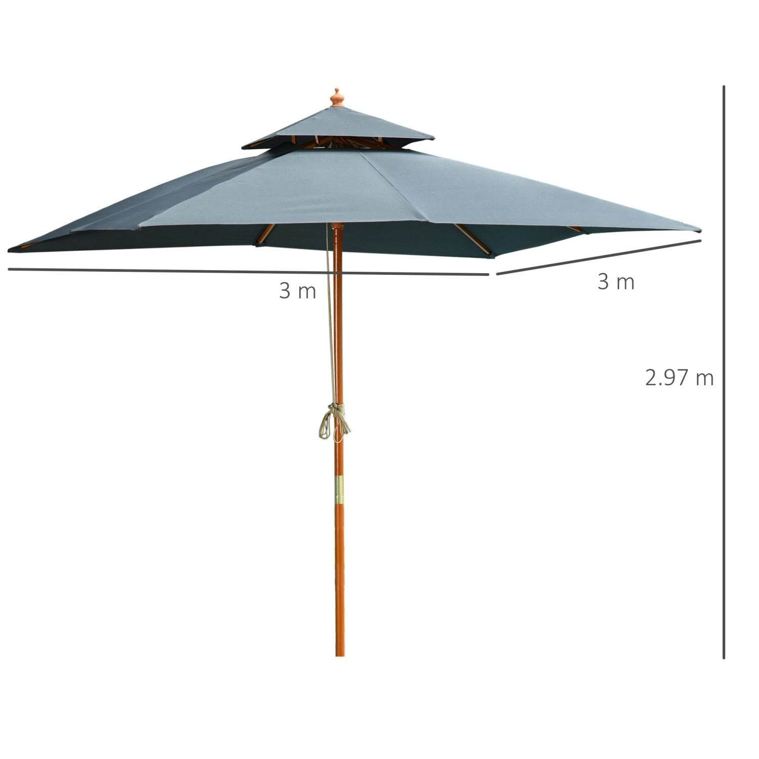 Oasis 3 M X 3 M Double Tier Wooden Umbrella Parasol - Dark Grey 4 Oasis 3 M X 3 M Double Tier Wooden Umbrella Parasol - Dark Grey - Image 4