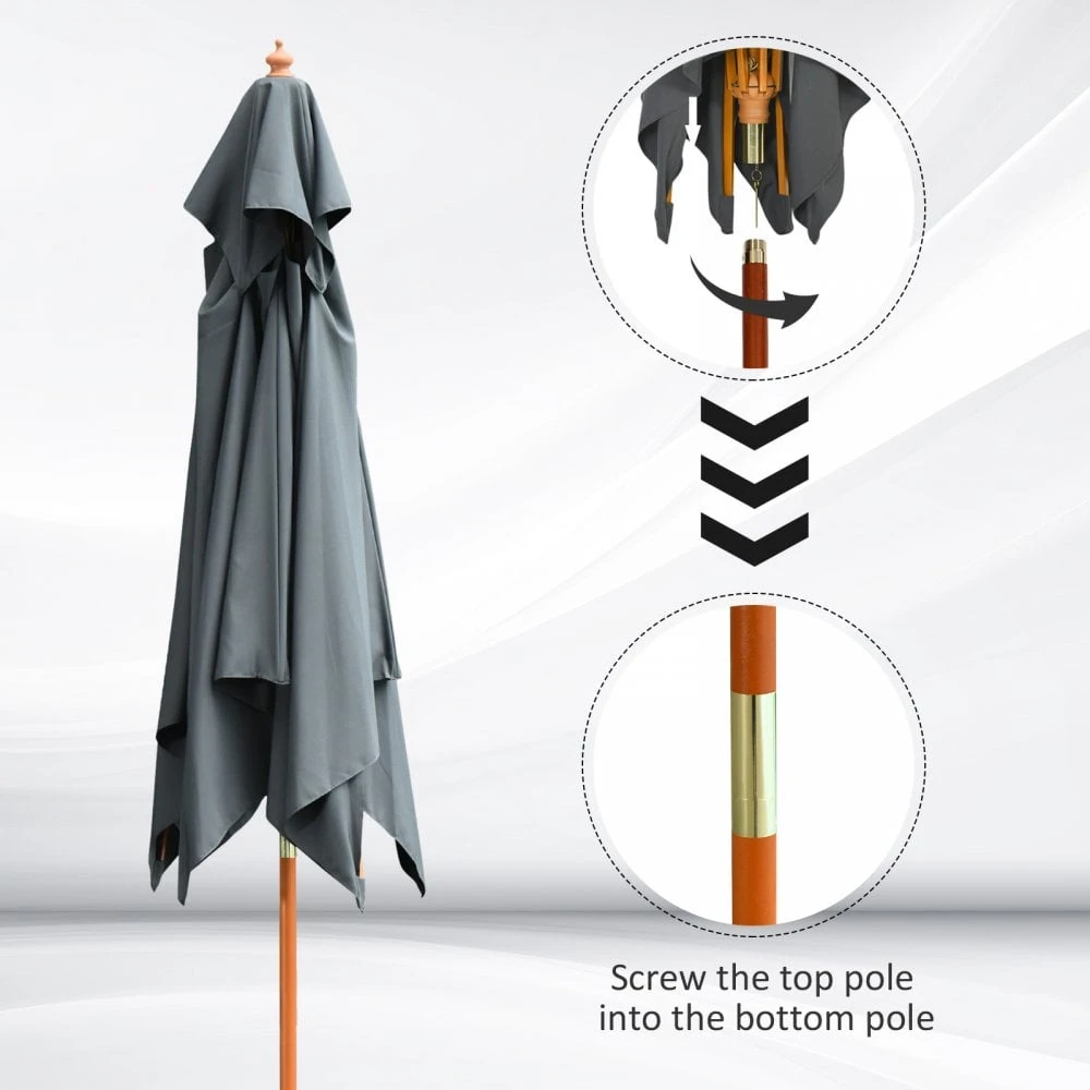 Oasis 3 M X 3 M Double Tier Wooden Umbrella Parasol - Dark Grey 8 Oasis 3 M X 3 M Double Tier Wooden Umbrella Parasol - Dark Grey - Image 8