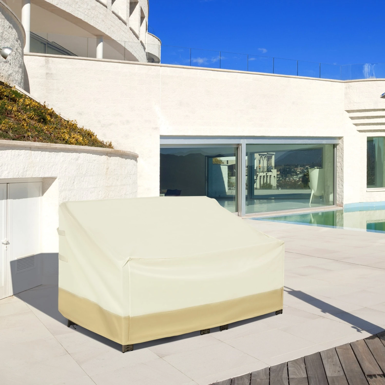 Outsunny Rattan 3 Seat Bench Waterproof Furniture Cover - Beige 2 Outsunny Rattan 3 Seat Bench Waterproof Furniture Cover - Beige - Image 2