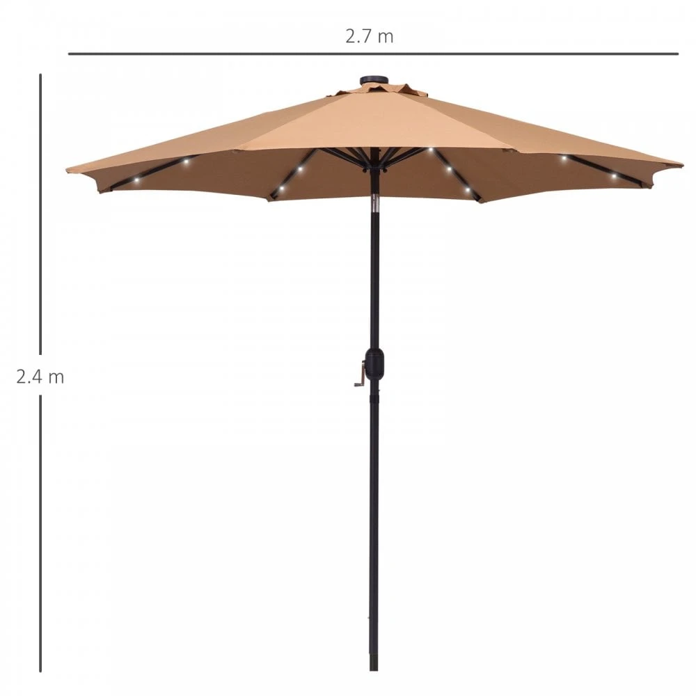 Outsunny 24 LED Solar Powered Parasol Umbrella-Brown 3 Outsunny 24 LED Solar Powered Parasol Umbrella-Brown - Image 3