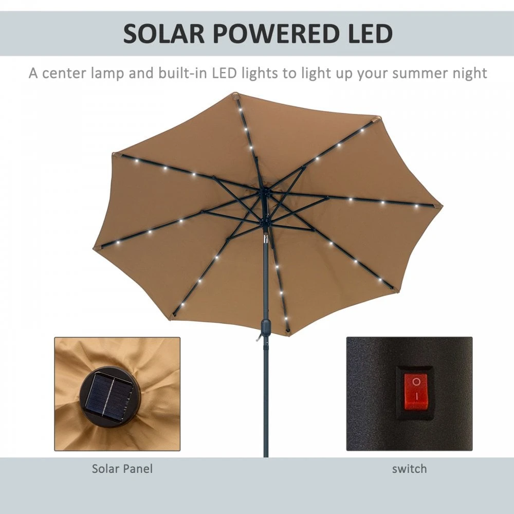 Outsunny 24 LED Solar Powered Parasol Umbrella-Brown 7 Outsunny 24 LED Solar Powered Parasol Umbrella-Brown - Image 7