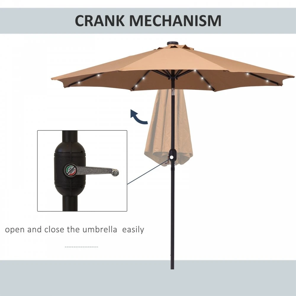 Outsunny 24 LED Solar Powered Parasol Umbrella-Brown 9 Outsunny 24 LED Solar Powered Parasol Umbrella-Brown - Image 9