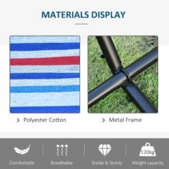 Outsunny Blue Multi- Coloured Hammock With Metal Stand And Carrying Bag. -Home Furnishing Serie Shop 1624275387 10593400