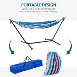 Outsunny Blue Multi- Coloured Hammock With Metal Stand And Carrying Bag. -Home Furnishing Serie Shop 1624275395 82051000