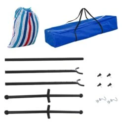 Outsunny Blue Multi- Coloured Hammock With Metal Stand And Carrying Bag. -Home Furnishing Serie Shop 1624275399 10131500