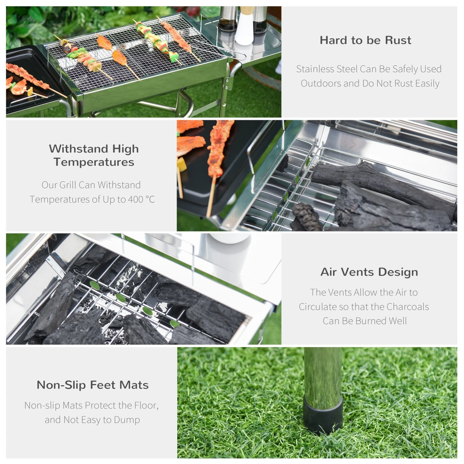 Outsunny Large Stainless Steel Charcoal BBQ Grill - Silver 7 Outsunny Large Stainless Steel Charcoal BBQ Grill - Silver - Image 7