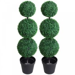 Outsunny Set Of 2 Artificial Topiary Trees, With Pot
