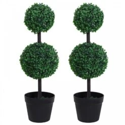 Outsunny Set Of 2 Artificial Boxwood Plant Tree's With Pot - Green
