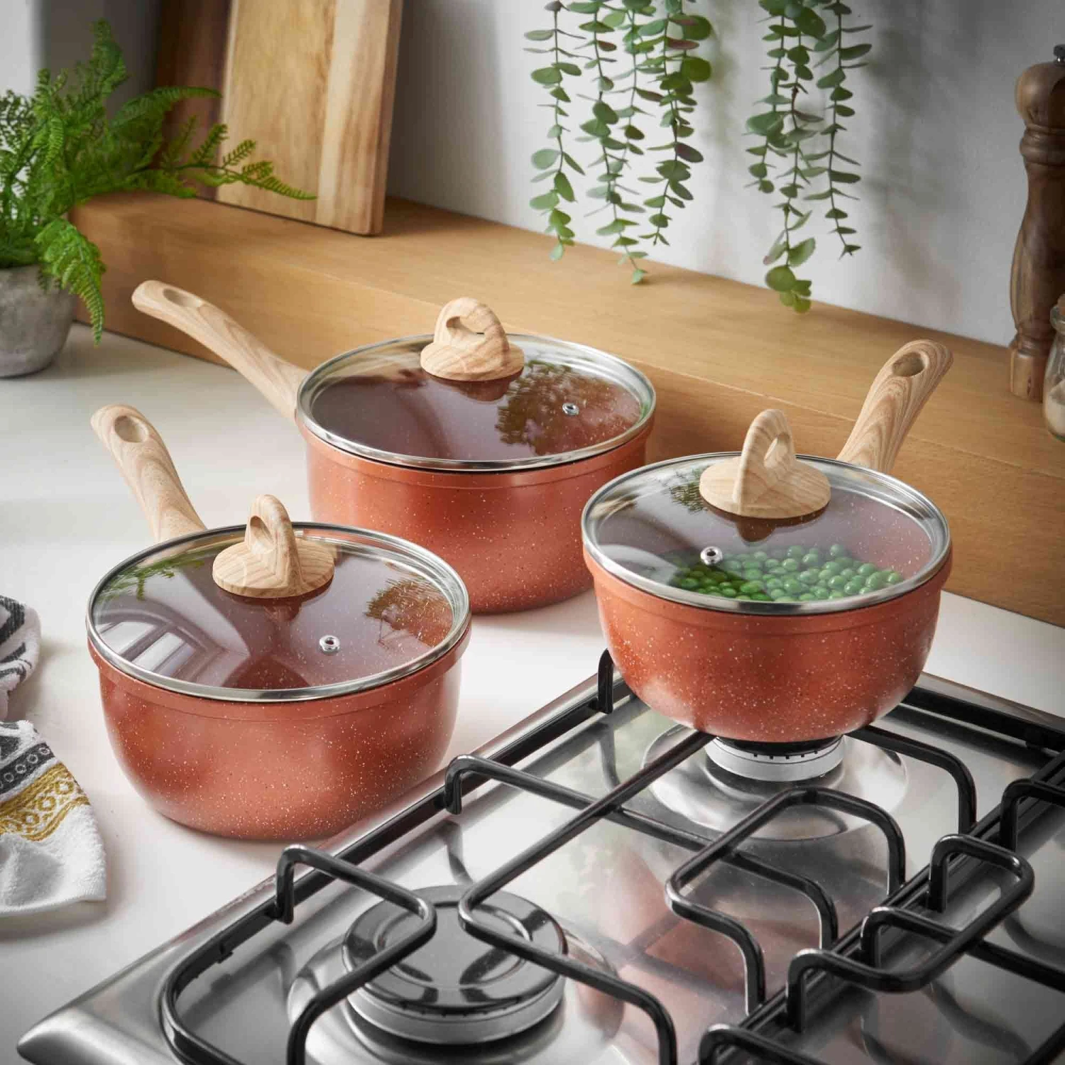 Lewis's Sovereign Stone Copper 3 Piece Sauce Pan Set With Soft Touch Handle 8 Lewis's Sovereign Stone Copper 3 Piece Sauce Pan Set With Soft Touch Handle - Image 8