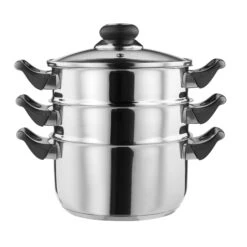 Lewis's Stainless Steel 3 Tier Steamer Pan With Glass - Silver