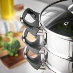 Lewis's Stainless Steel 3 Tier Steamer Pan With Glass - Silver -Home Furnishing Serie Shop 1639571750 58260600