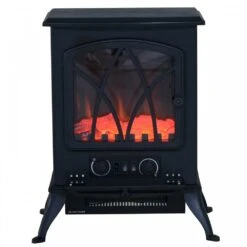 HOMCOM 1850W Flame Effect Electric Free Standing Fireplace W/Fan And Log Burning Stove Heater-Black