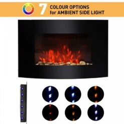 HOMCOM LED Curved Glass Electric Wall Mounted Fire Place 7 Colour Side Lights Slimline Plasma Fan Heater Backlit Back -Home Furnishing Serie Shop 1645284847 97006500