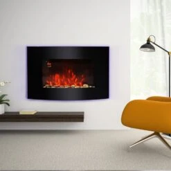 HOMCOM LED Curved Glass Electric Wall Mounted Fire Place 7 Colour Side Lights Slimline Plasma Fan Heater Backlit Back -Home Furnishing Serie Shop 1645284851 39514700