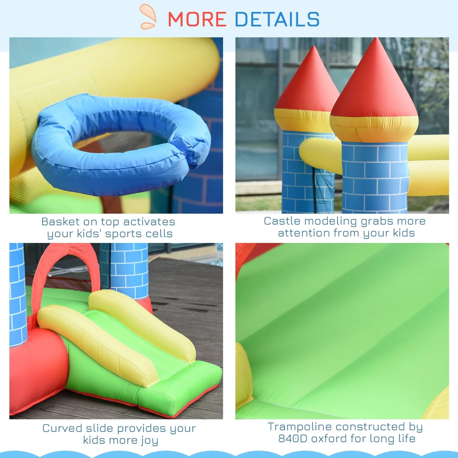 Outsunny Kids Bounce Castle Inflatable Trampoline Slide Pool Basket For Kids Age 3-10, 3 X 2.75 X 2.1m 8 Outsunny Kids Bounce Castle Inflatable Trampoline Slide Pool Basket For Kids Age 3-10, 3 X 2.75 X 2.1m - Image 8