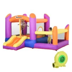 Outsunny Bouncy Castle With Trampoline & Slide 3in1 - Multi Colour