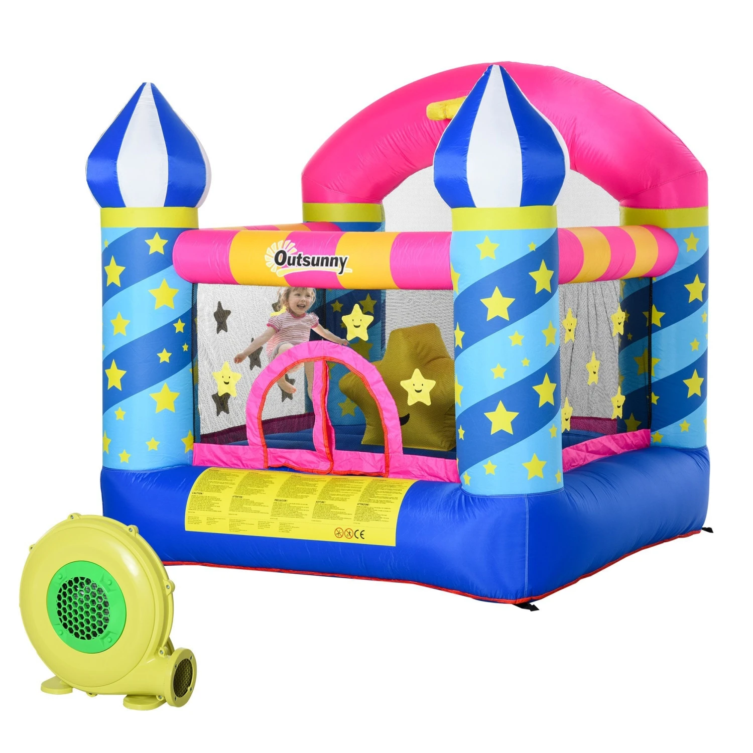 Outsunny Kids Bounce Castle House Inflatable Trampoline Basket With Inflator For Age 3-12 Castle Stars Design 1 Outsunny Kids Bounce Castle House Inflatable Trampoline Basket With Inflator For Age 3-12 Castle Stars Design