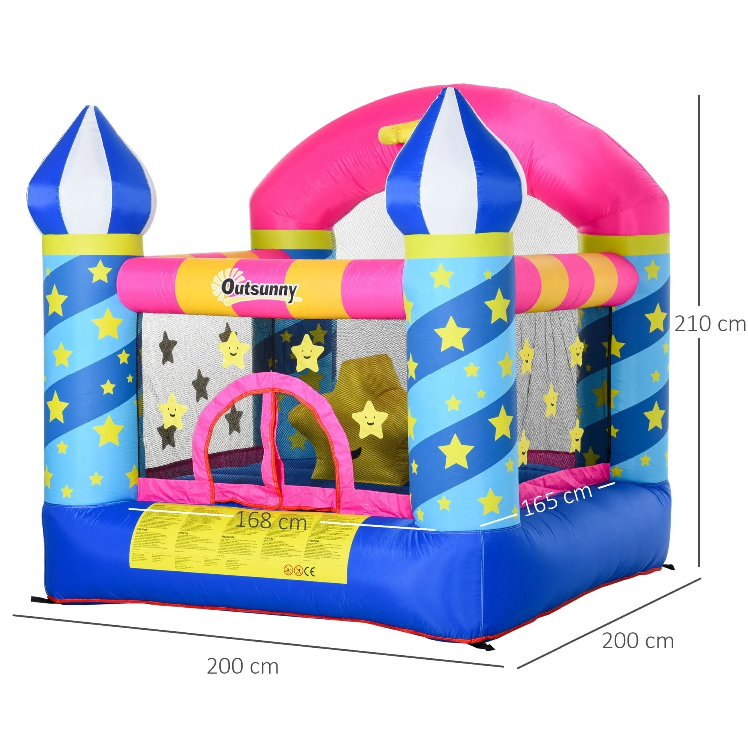Outsunny Kids Bounce Castle House Inflatable Trampoline Basket With Inflator For Age 3-12 Castle Stars Design 3 Outsunny Kids Bounce Castle House Inflatable Trampoline Basket With Inflator For Age 3-12 Castle Stars Design - Image 3