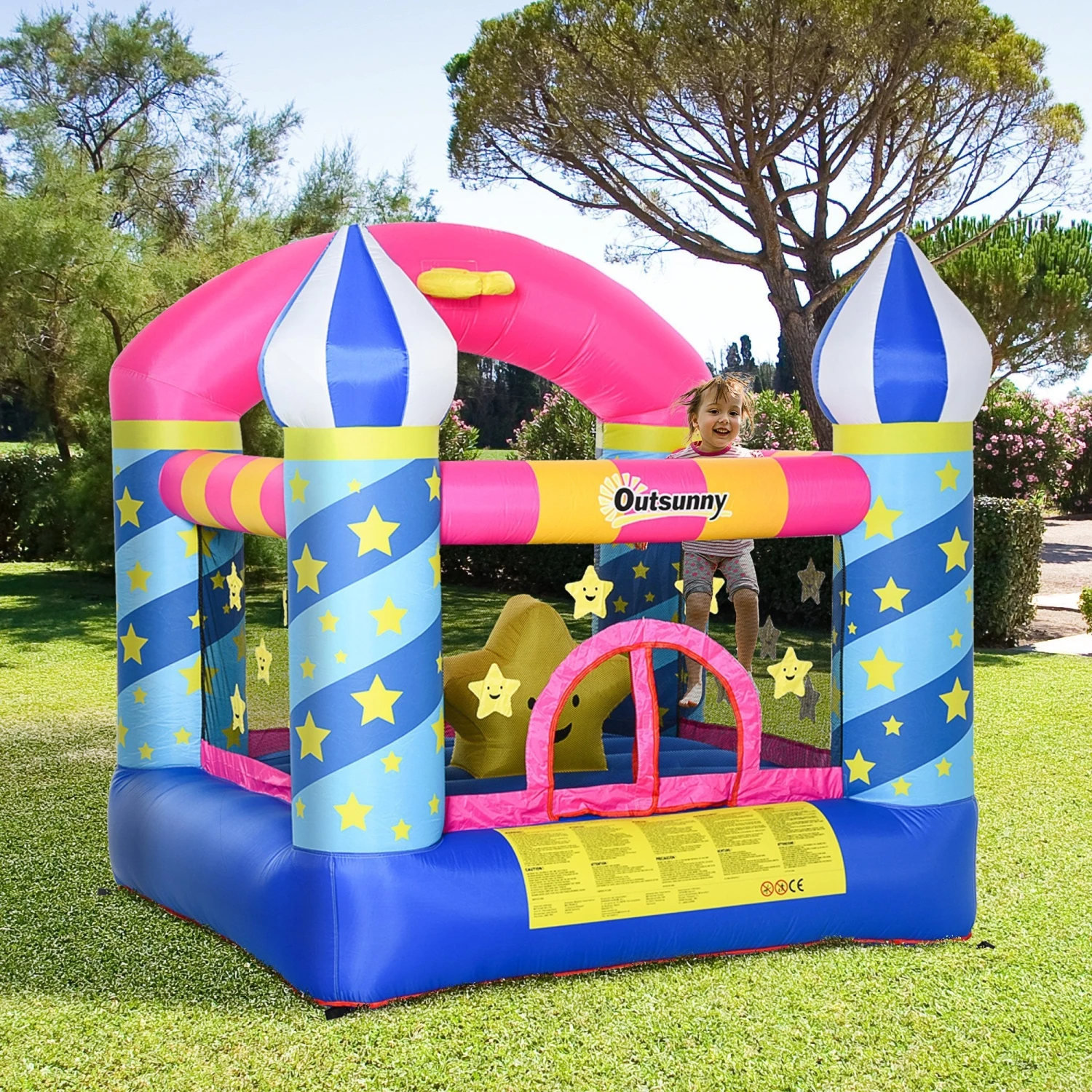 Outsunny Kids Bounce Castle House Inflatable Trampoline Basket With Inflator For Age 3-12 Castle Stars Design 10 Outsunny Kids Bounce Castle House Inflatable Trampoline Basket With Inflator For Age 3-12 Castle Stars Design - Image 10