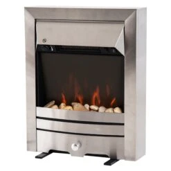 HOMCOM LED Flame Electric Fire Place-Stainless Steel 2KW Pebble Burning Effect Heater Indoor Stove Lighting