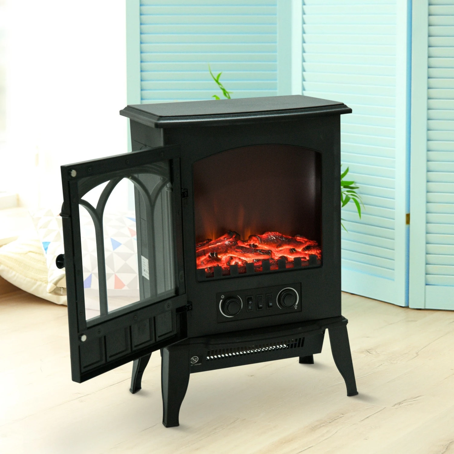 HOMCOM Electric Fireplace Heater Freestanding Stove With LED Flame Effect 1000W/2000W-Black 9 HOMCOM Electric Fireplace Heater Freestanding Stove With LED Flame Effect 1000W/2000W-Black - Image 9
