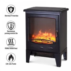 HOMCOM Electric Heater Freestanding Fireplace Artificial Flame Effect W/ Safety Thermostat 950w/1850W Tempered Glass Casing -Home Furnishing Serie Shop 1645290052 64062300 9c745ac5 012f 46a9 b138 2d4cfa11c3c7