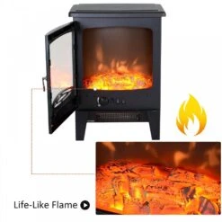 HOMCOM Electric Heater Freestanding Fireplace Artificial Flame Effect W/ Safety Thermostat 950w/1850W Tempered Glass Casing -Home Furnishing Serie Shop 1645290055 84748900 fb300dea 3728 42d2 a7e6 1cf42fc245bc