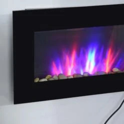 HOMCOM 1000W Wall Mounted Tempered Glass Electric Fireplace Heater Black -Home Furnishing Serie Shop 1645290086 39730400