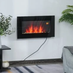 HOMCOM 1000W Wall Mounted Tempered Glass Electric Fireplace Heater Black -Home Furnishing Serie Shop 1645290093 13784000