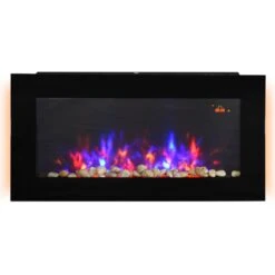 HOMCOM 2000W Wall Mounted Tempered Large LED Flat Glass Electric Fireplace Heater Black