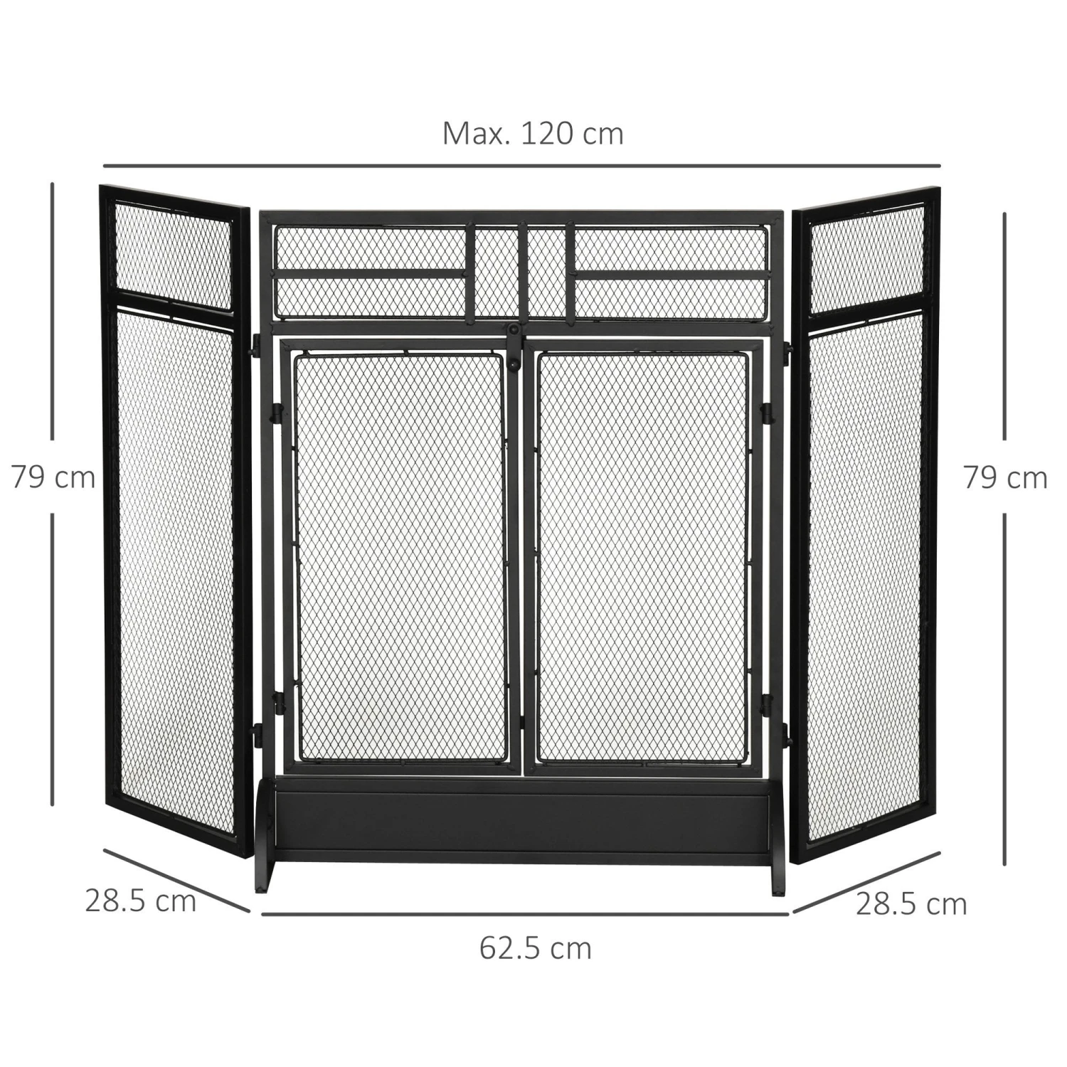 HOMCOM 3-Panel Folding Fireplace Screen With Door, Freestanding Spark Guard, Metal Mesh Fireguard, Black Door Mesh 3 HOMCOM 3-Panel Folding Fireplace Screen With Door, Freestanding Spark Guard, Metal Mesh Fireguard, Black Door Mesh - Image 3