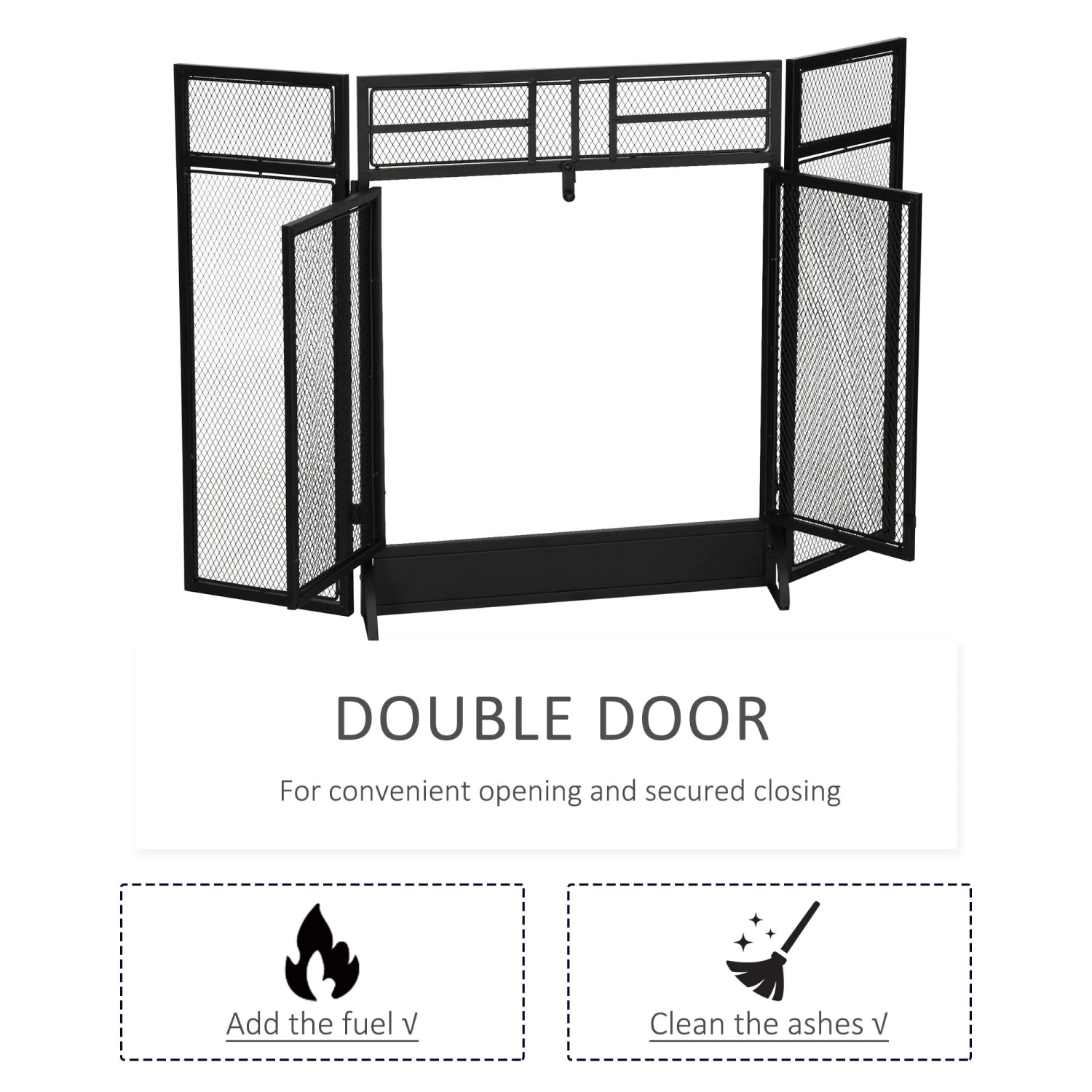 HOMCOM 3-Panel Folding Fireplace Screen With Door, Freestanding Spark Guard, Metal Mesh Fireguard, Black Door Mesh 6 HOMCOM 3-Panel Folding Fireplace Screen With Door, Freestanding Spark Guard, Metal Mesh Fireguard, Black Door Mesh - Image 6
