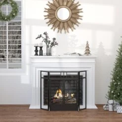 HOMCOM 3-Panel Folding Fireplace Screen With Door, Freestanding Spark Guard, Metal Mesh Fireguard, Black Door Mesh 19 HOMCOM 3-Panel Folding Fireplace Screen With Door, Freestanding Spark Guard, Metal Mesh Fireguard, Black Door Mesh -Home Furnishing Serie Shop 1645290483 88364400