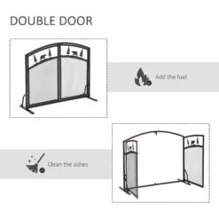 HOMCOM Fire Guard With Double Doors, Metal Mesh Fireplace Screen, Spark Flame Barrier With Tree Decoration For Living Room, Bedroom Decor Screen Room -Home Furnishing Serie Shop 1645290504 74367700 fae2659f fc42 4893 9323 434330cedefd