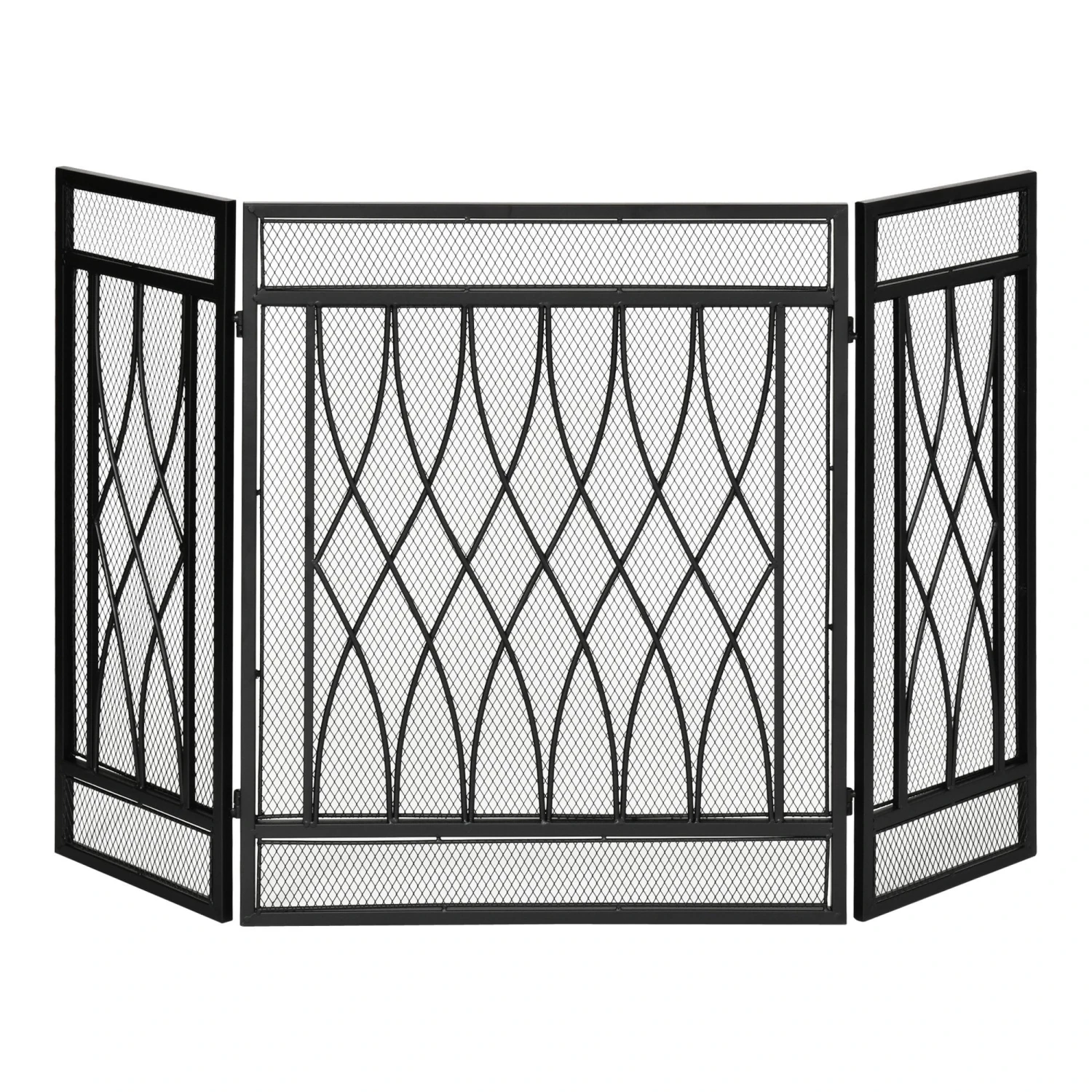 HOMCOM 3-Panel Folding Fireplace Screen, Metal Mesh Fire Spark Guard, 126L X 3W X 80H Cm-Black 1 HOMCOM 3-Panel Folding Fireplace Screen, Metal Mesh Fire Spark Guard, 126L X 3W X 80H Cm-Black
