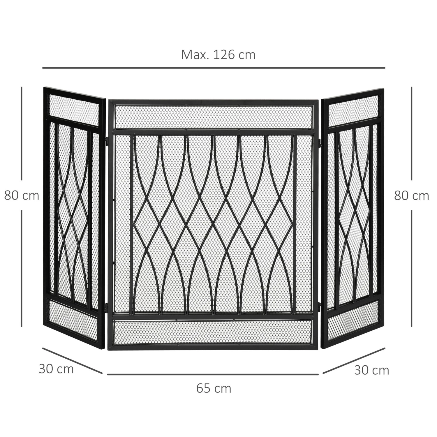 HOMCOM 3-Panel Folding Fireplace Screen, Metal Mesh Fire Spark Guard, 126L X 3W X 80H Cm-Black 3 HOMCOM 3-Panel Folding Fireplace Screen, Metal Mesh Fire Spark Guard, 126L X 3W X 80H Cm-Black - Image 3