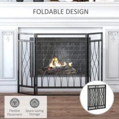 HOMCOM 3-Panel Folding Fireplace Screen, Metal Mesh Fire Spark Guard, 126L X 3W X 80H Cm-Black 14 HOMCOM 3-Panel Folding Fireplace Screen, Metal Mesh Fire Spark Guard, 126L X 3W X 80H Cm-Black -Home Furnishing Serie Shop 1645290547 33731300