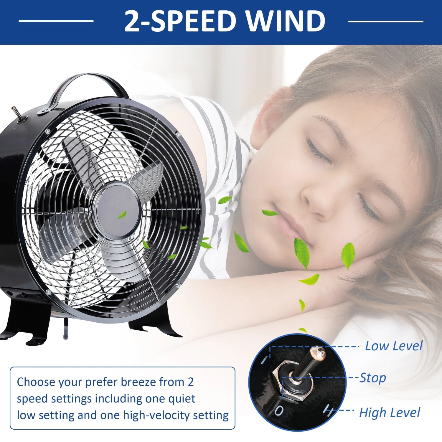 HOMCOM 26CM Electrical Table Desk Fan 2-Speed Portable For Home Office,Black 4 HOMCOM 26CM Electrical Table Desk Fan 2-Speed Portable For Home Office,Black - Image 4
