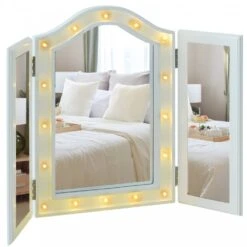 HOMCOM MDF Tri-Fold LED Vanity Mirror W/ 16 Spotlights White